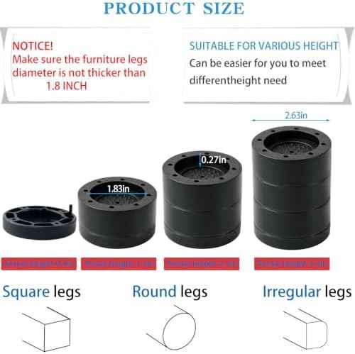 Bed Risers Adjustable Furniture Risers Heavy Duty Lifts Height 2 "