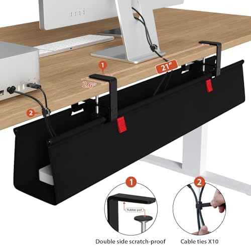 Univivi No Drill Under Desk Cable Management Tray, 36 inch Cable Management