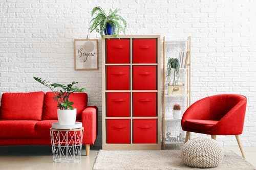 Sorbus Fabric Storage Cubes, 8 Pack, with Handles (11 Inch, Red)