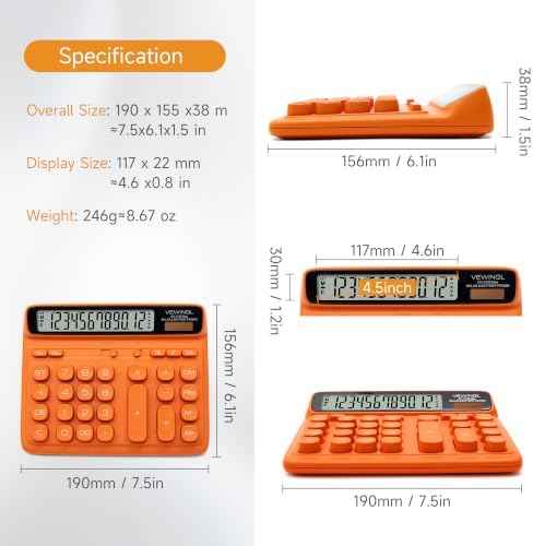 VEWINGL Office Desktop Calculator, 12-Digit Large HD LCD and Big Buttons