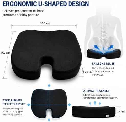 Gel Seat Cushion for Long Sitting, Office Chair Memory Foam Cushion, Black