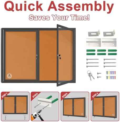 Weatherproof Enclosed Bulletin Board 44x32 Inch, Lockable Outdoor