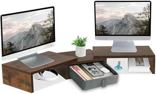 TEAMIX 3 Shelf Monitor Stand Riser With Drawer - Length and Angle