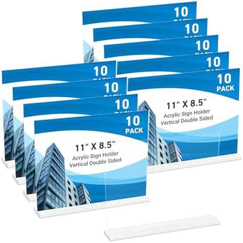 10 Pack Acrylic Sign Holder 11 x 8.5 Horizontal, Double-Sided Clear