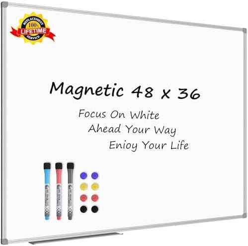Lockways White Board Dry Erase Board 48 x 36 Inch, Magnetic Whiteboard