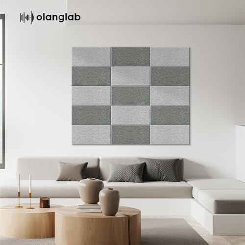 Olanglab Fiberglass Acoustic Wall Panels 4 Pack, 11.8'' x 23.6'' Sound Panels, Fabric Wrapped Sound Proof Panels for Walls (Light Gray)