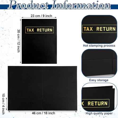 Kosiz 100 Pcs Tax Return Folders Bulk 9 x 12 Inch 2 Pocket Gold Foil Stamped Folder with Pockets for Business Office Storing or Handling Personal and Customer Tax Return Organizer (Black)