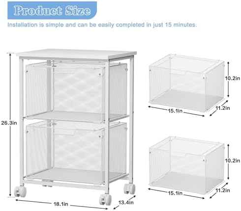 Sbanmao Letter/Legal Rolling File Cabinet, Rolling File Cart with 2 Drawers Filing Cabinet for Home Office, Hanging File Folders Organizer for Under Desk Storage, Mobile Printer Stand, White
