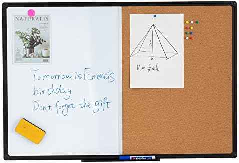Cork & Dry Erase Combo Board, 36 x 24 Inch, Black
