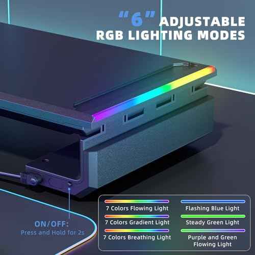 Heymaster Monitor Stand for Desk, Gaming Monitor Riser with RGB Light, Foldable Computer Monitor Stand Riser, Desk Organizers and Accessories for Desktop, Printer (Black)