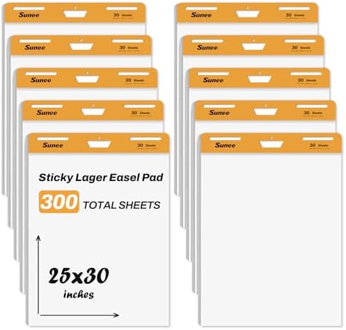 SUNEE Sticky Easel Pads, 25x30 Inches, 30 Sheets/Pad, 10 Pack – Self