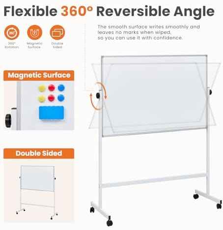 NEWBULIG Magnetic Whiteboard with Wheels 46" x 32", Dry Erase Board with Adjustable Rolling Stand, Heavy-Duty Aluminum Frame & Accessory Tray for Office, Classroom, Home & Presentations, White
