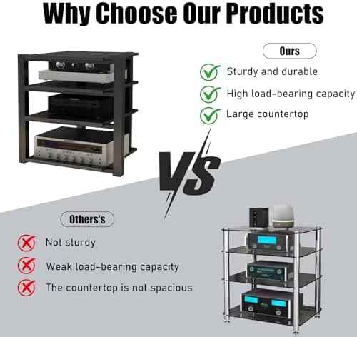 Heavy Duty Audio Rack Tower, Av Media Player Stand with Wooden Shelves, Black Cd Stereo Equipment Cabinet, Suitable for Home,Office/Audio Video/Theate (Black, 2 Tier)
