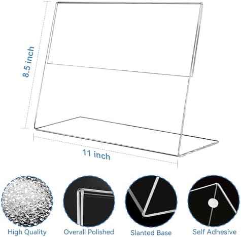 EHWINE 3 Pack 8.5 x 11 Acrylic Sign Holder Horizontal, Clear Plastic Signs Display Stand, Slanted Back Paper Holder Stand up Table Top Sign Holders Flyer Stand Frames for Office Business Store