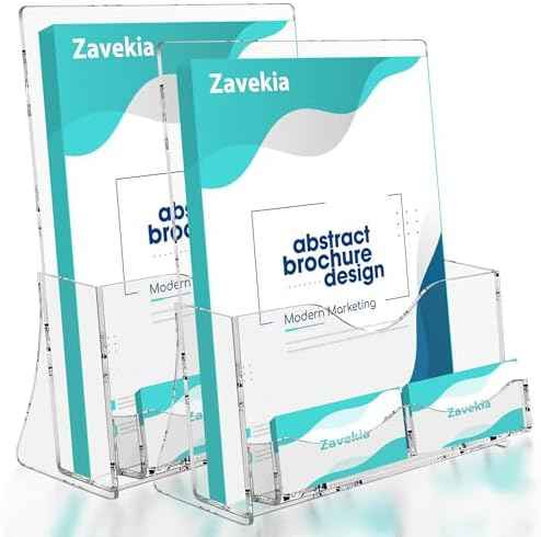 zavekia 2 Pack Acrylic Brochure Holder With business card holder, 8.5 x 11 inches Clear Acrylic Literature Holder Plastic Flyer Display Stand