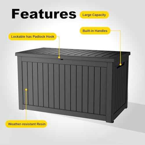 320 Gallon Large Outdoor Storage Box Waterproof, UV Resistant Resin Deck Box with Hydraulic Rod & Lockable Latch for Patio Furniture, Outside Storage Box for Garden Tools, Patio Cushions, Black