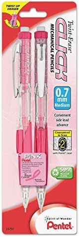 PINK BCA Twist-Erase Click Mechanical Pencil, (0.7mm) Clear Barrel, 2 Pack