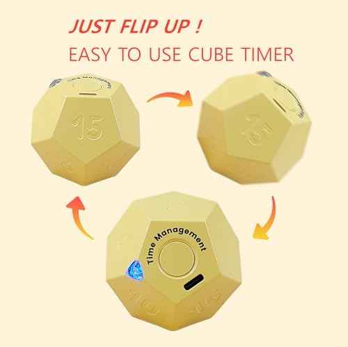 Cube Pomodoro Timer - Flip to Start Countdown, Rechargeable Mini Productivity Timer for Study, Office, 11 Preset Times, Silent/Vibration, Time Management Tool for Kids & ADHD (Yellow)