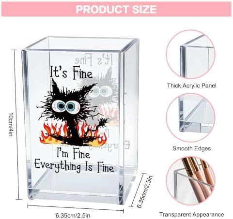 It's Fine I'm Fine Acrylic Cosmetic Pencil Pen Holder Cup, Funny Black