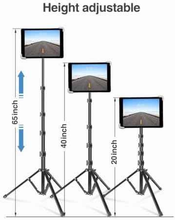 elitehood iPad Tripod Stand, Aluminum Alloy iPad Stand, 360 Rotation Adjustable Height iPad Stand Holder for Floor, Universal Compatible with All 7.9-11 Inch Tablet