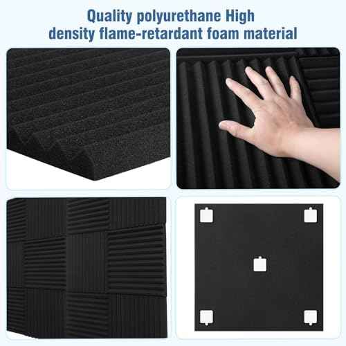 96 Pack Sound Proof Foam Panels,12"×12"×1" Acoustic Foam Panels, High Density Soundproof Wall Panels for Home Office Recoding Studio,With 250PCS Adhesive Stickers (Black, 96 Pack)