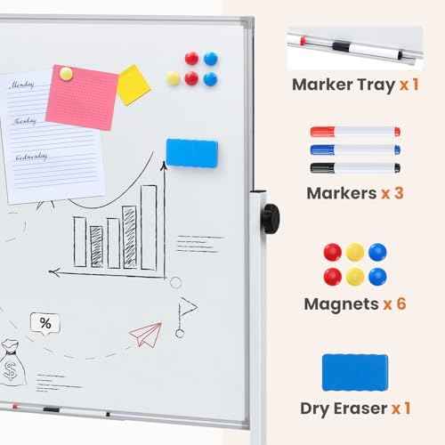 NEWBULIG Magnetic Whiteboard with Wheels 46" x 32", Dry Erase Board with Adjustable Rolling Stand, Heavy-Duty Aluminum Frame & Accessory Tray for Office, Classroom, Home & Presentations, White