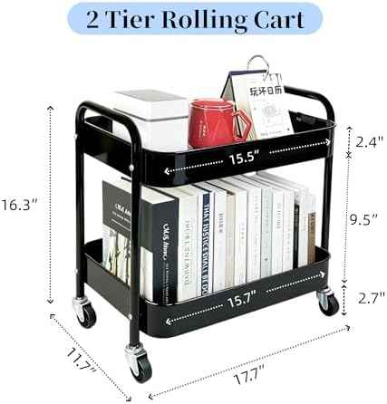 2-Tier Rolling Storage Cart for Under-Desk and Pantry Organization