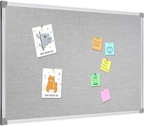 Lockways 36" x 24" Cork Bulletin Board, Grey Frame Linen Fabric Pinboard