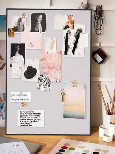 Fabric Bulletin Board 30x20 inches,Black Aluminum Framed Wall Pin Board