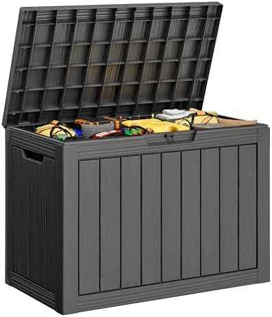 Outdoor Storage Box, 50 Gallon Resin Deck Boxes Outdoor Waterproof For Patio Furniture, Garden Tools, Pool Supplies, Lockable And UV Resistant (Striped Black)