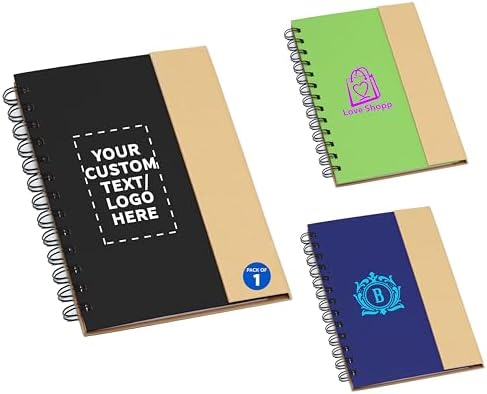 DISCOUNT PROMOS Custom Eco Friendly Spiral Notebooks with Pens Set of
