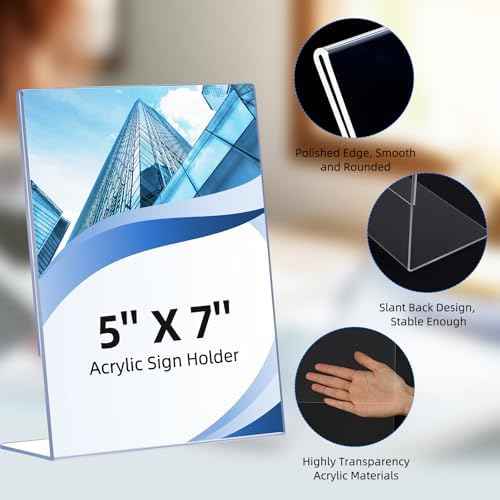 6 Pack Slanted Back Acrylic Sign Holders 5x7 for Business & Store