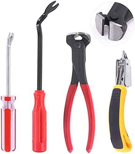 4Pcs Nail Puller and Staple Remover Tool Set, 7" End Cutting Pliers, Staple Puller, Tack Lifter, Fastener Remover, for Furniture Floor Wall Car Photo Frame