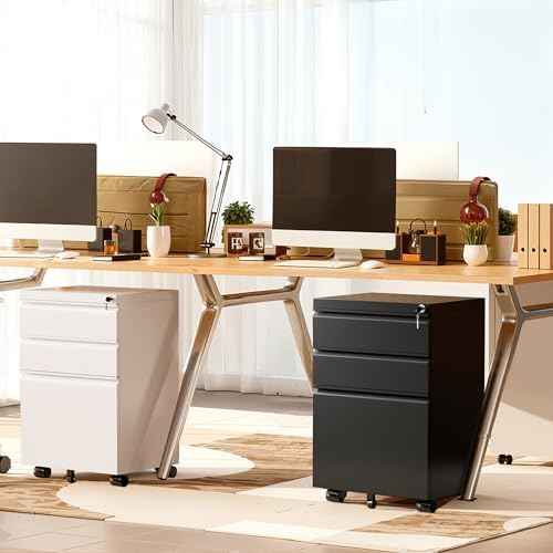 Superday Black File Cabinet 3 Drawer, Fully Assemble Metal Rolling Vertical Filing Cabinet with Wheels, Small Under Desk File Cabinets for Home Office