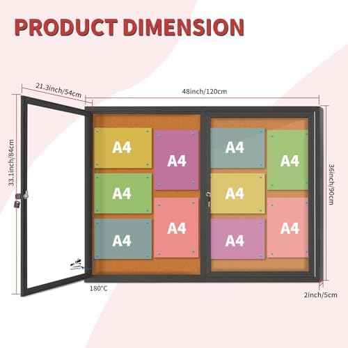 Weatherproof Enclosed Bulletin Board 44x32 Inch, Lockable Outdoor