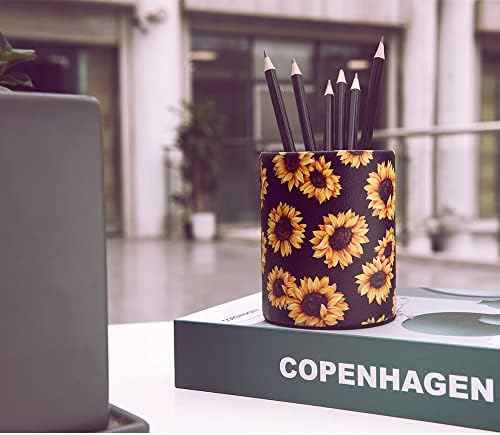 Sunflower Pen Holder, Pencil Holder Desk Organizer for Women Girls, Floral Makeup Brush Holder, Ideal Gift for Office, Classroom, Home(blackSunflower)