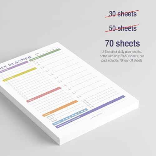Daily Planner Notepad, 5.5 x 8.5" Tear-Off Pad – 70 Undated Sheets Focus-Enhancing Desktop Organizer with Hourly Schedule, To-Do List for Work, School (White, Colorful, 1 Pack)