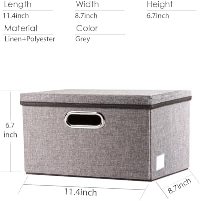 PRANDOM Storage Bins with Lids [3-Pack] Linen Fabric Foldable Storage