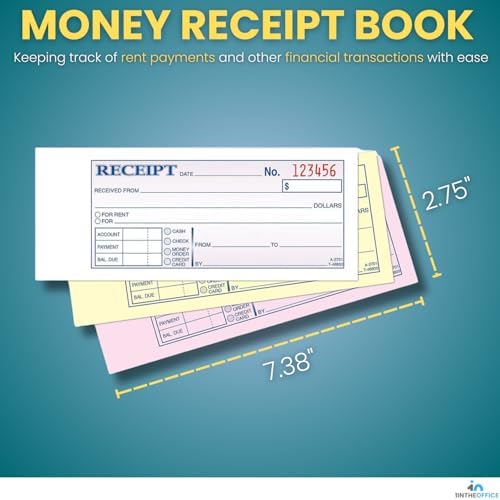 1InTheOffice Money and Rent Receipt, 2-3/4 x 7-3/16 Inches, 3-Parts, Carbonless, White/Canary, 50 Sets per Book (2 Pack)
