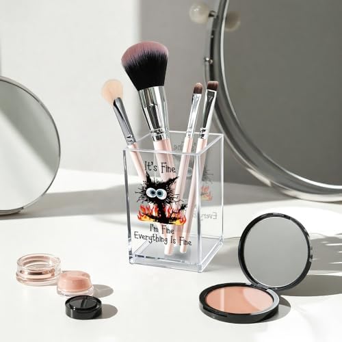 It's Fine I'm Fine Acrylic Cosmetic Pencil Pen Holder Cup, Funny Black