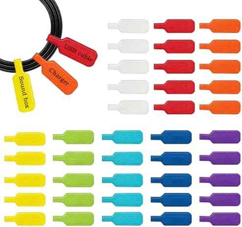 40Pcs Reusable Cable Labels, Multi-colored Writable Cord Tags, Waterproof Self-adhesive Identification Wire label for Electronics, Home, Office, Travel Organization