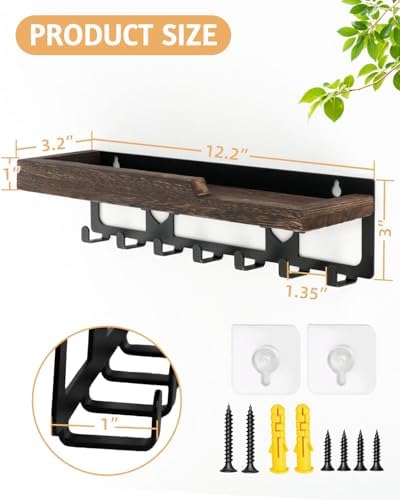lucdnc Key Holder for Wall Mounted with Tray, 7 Hooks & Wood Shelf