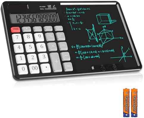 Calculator with Writing Pad - Solar & Battery Dual Power Supply - 12-Digit Large Display Calculator for Business and Office Use (HY-666S)