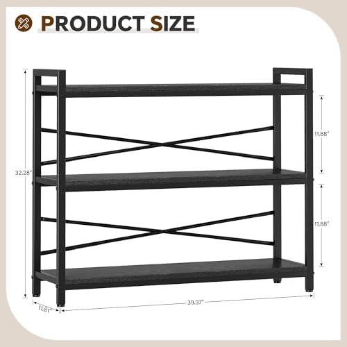 3 Tier Bookshelf 39.37" Width, Dorm Desk Hutch, Desk Shelf, Long