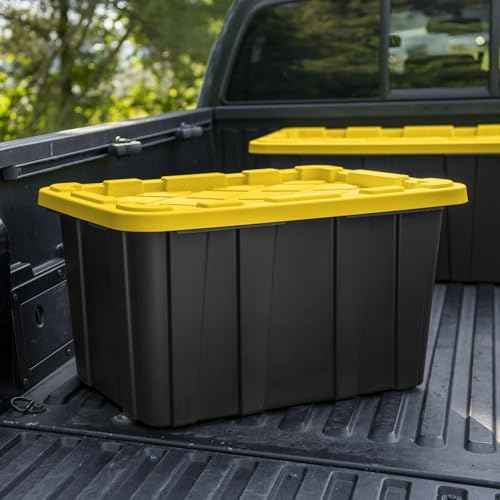 6 Pack, Large 27 Gallon Durable Plastic Storage Bin with Snap-On Lid, Storage Bin for Home Garage Organization, Black and Yellow