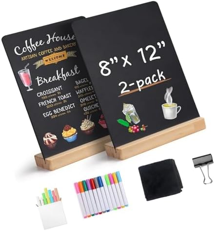 ordinarYone Creative 8x12Inch Desktop Small Chalkboard with Wood Stand Set for Home Decoration and Memos Writing Board