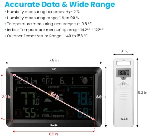 Weather Station Wireless Indoor Outdoor Thermometer Clock (Black)