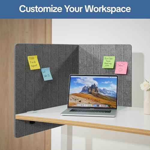 48" Desktop Privacy Screen - Sound Absorbing Felt Panel, Clamp-On Foldable Office Divider for Desk, Dark Grey