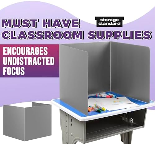 22-Pack Desk Dividers for Students - Waterproof & Durable Plastic Privacy Shield Divider, Classroom Folders Teacher Supplies, Easy-to-Clean Plastic Study Carrel Folder Boards for Student Desks, Grey