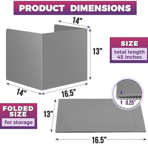 22-Pack Desk Dividers for Students - Waterproof & Durable Plastic Privacy Shield Divider, Classroom Folders Teacher Supplies, Easy-to-Clean Plastic Study Carrel Folder Boards for Student Desks, Grey